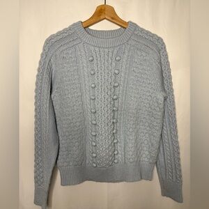 J. Crew Sweater pom pom Cable Knit baby blue Size M